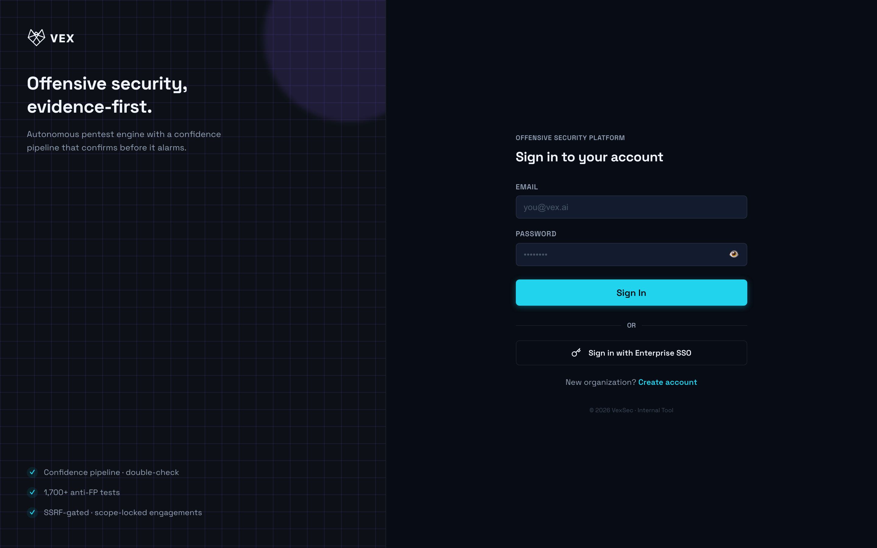 Vex Raptor console — auth-login