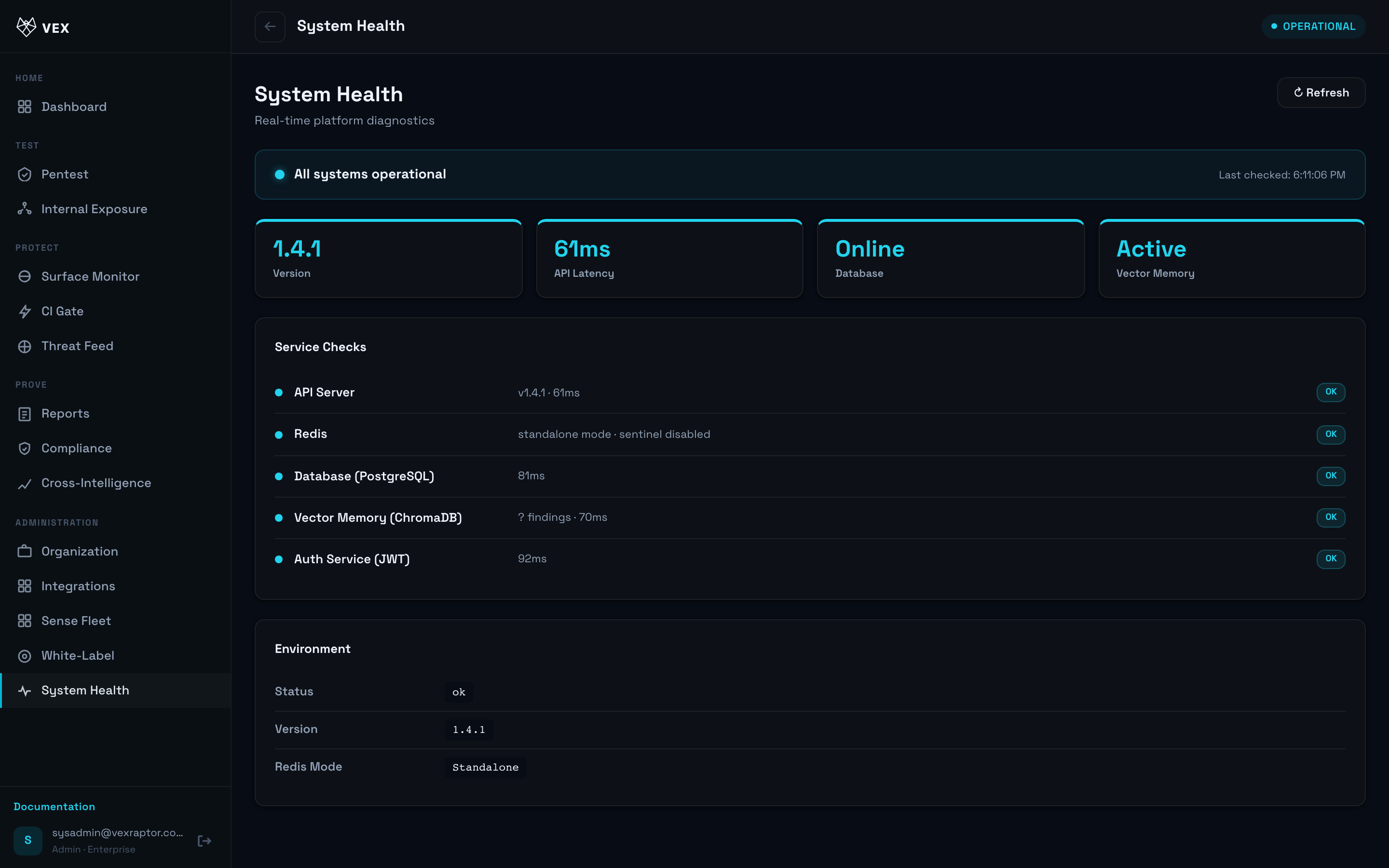 Vex Raptor console — health-degraded