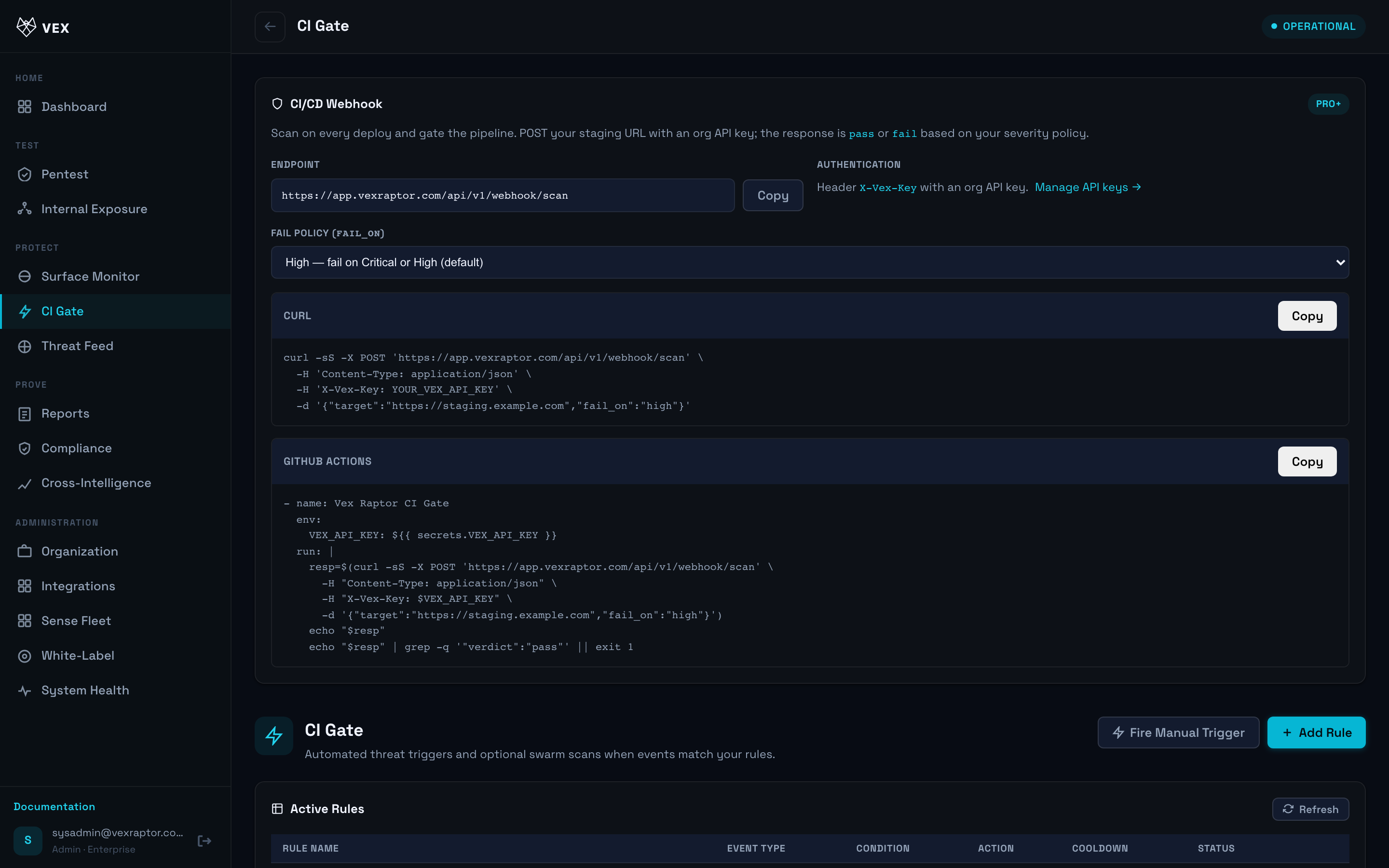 Vex Raptor console — triggers-create-rule