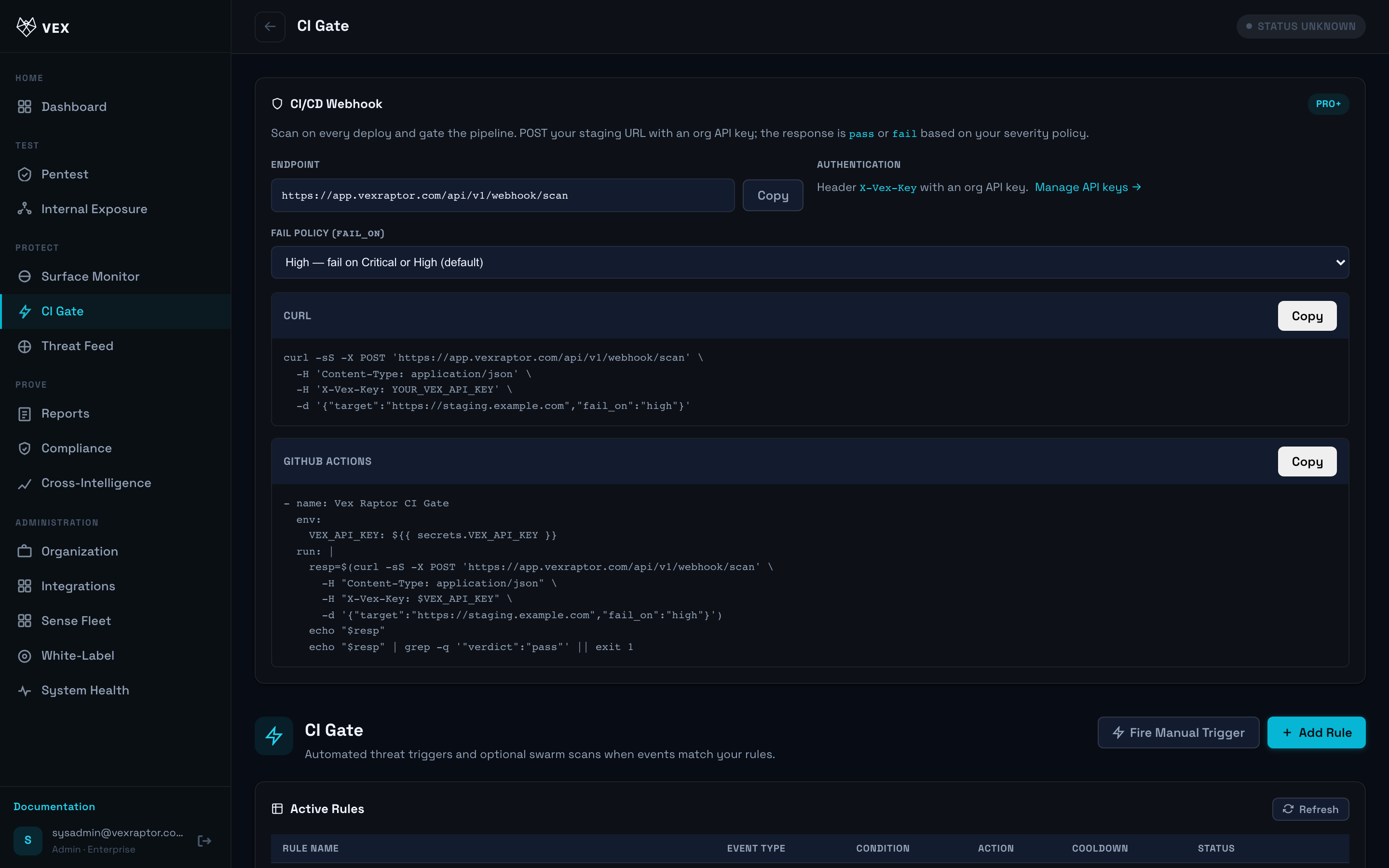 Vex Raptor console — triggers-webhook-test